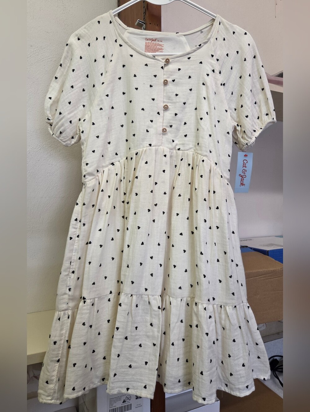Cat & Jack Cream Dress with Black Heart Print